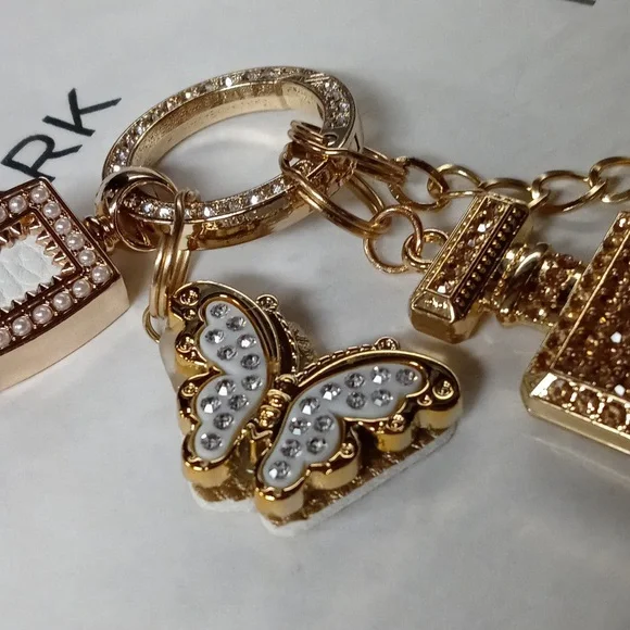 Leather Gold Rhinestone Perfume Bottle Butterfly Flower Bag Charm Handcrafted - Picture 5 of 11